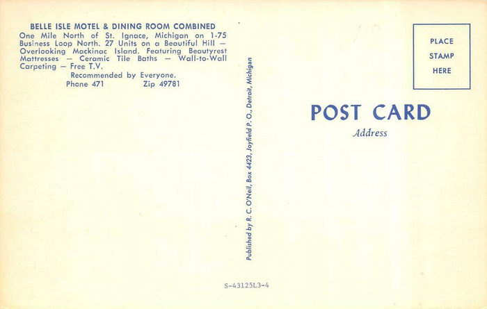 Belle Isle Motel & Dining Room - Old Postcard Photo (newer photo)